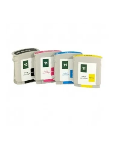 HP 10 / HP 11 pack 4 tintas compatibles HP 10 BK +  HP 11 C/M/Y