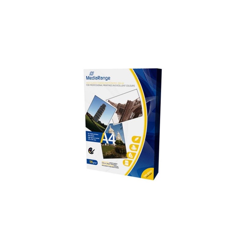 MediaRange Papel Foto Din A4 Alto Brillo Pack 100 uds 135grs/m2
