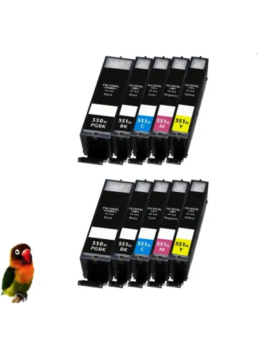 (PGI-550XL,CLI-551XL-BK/C/M/Y) Pack Ahorro 10 tintas  (Alta Capacidad) Canon Pixma IP7250 MG5450 MG6350 MX725 MX925