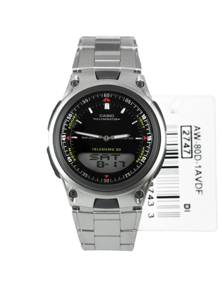reloj hombre CASIO aw-80d-1a Hora Mundial - 30 telememo - 10 años batería