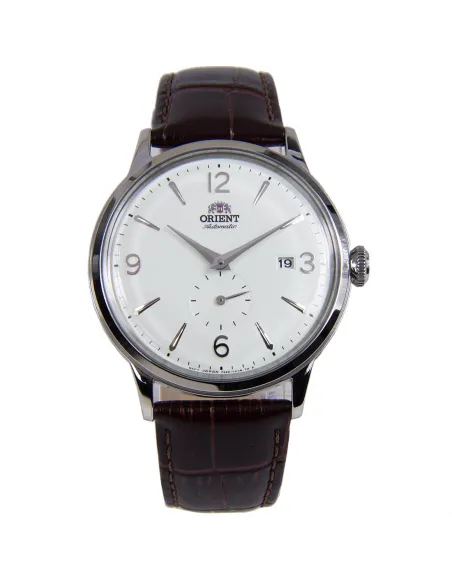 Reloj hombre automático Orient RA-AP0002S esfera plateada correa cuero marrón