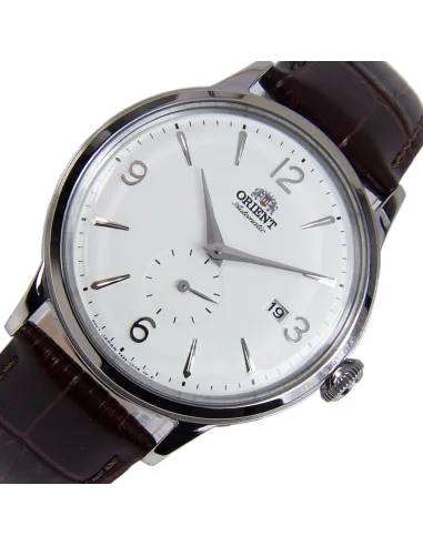 Reloj hombre automático Orient RA-AP0002S esfera plateada correa cuero marrón