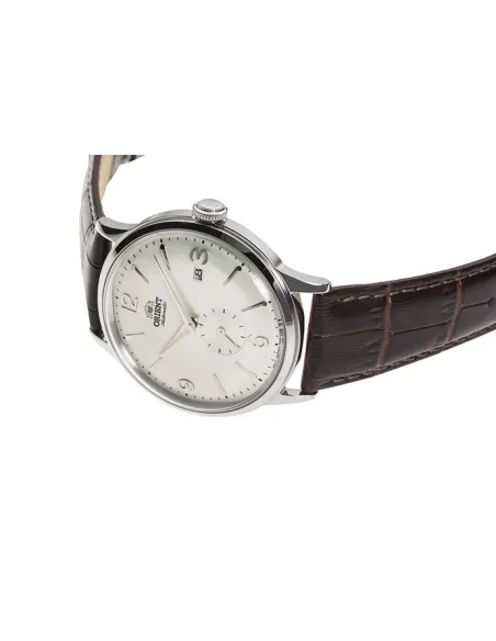 Reloj hombre automático Orient RA-AP0002S esfera plateada correa cuero marrón