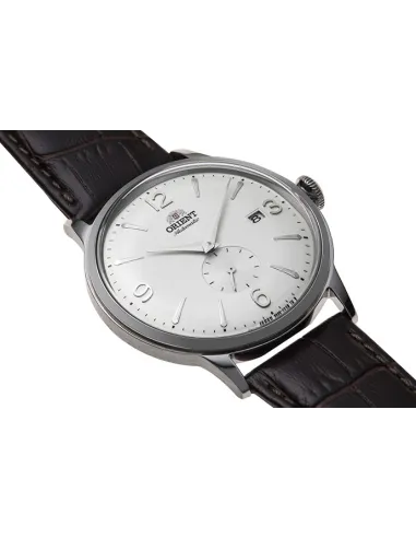 Reloj hombre automático Orient RA-AP0002S esfera plateada correa cuero marrón