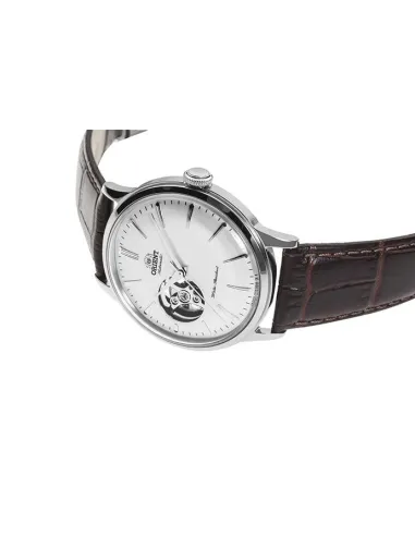 Reloj Hombre Automático Orient RA-AG0002S dial plata 40.5mm Open Heart correa cuero