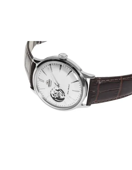 Reloj Hombre Automático Orient RA-AG0002S dial plata 40.5mm Open Heart correa cuero