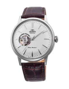 Reloj Hombre Automático Orient RA-AG0002S dial plata 40.5mm Open Heart correa cuero