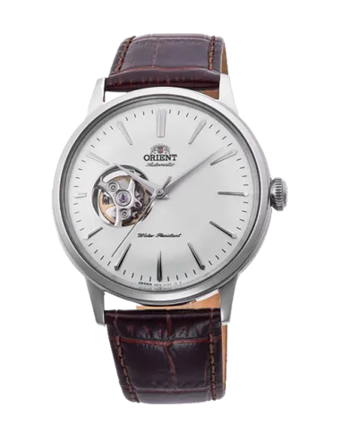 Reloj Hombre Automático Orient RA-AG0002S dial plata 40.5mm Open Heart correa cuero