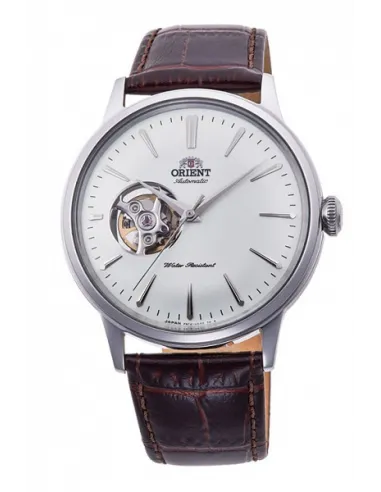 Reloj Hombre Automático Orient RA-AG0002S dial plata 40.5mm Open Heart correa cuero