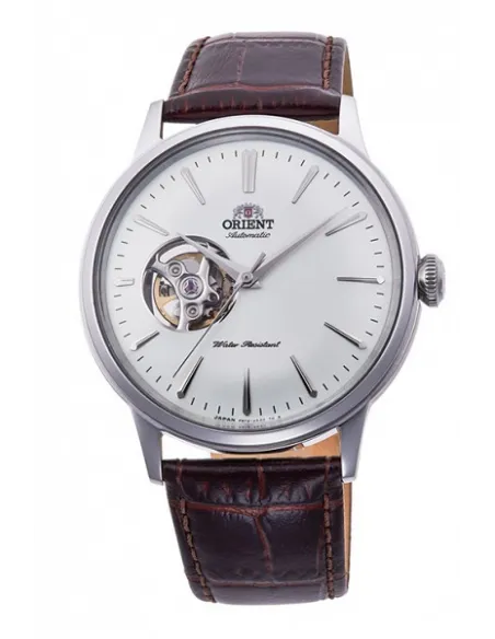 Reloj Hombre Automático Orient RA-AG0002S dial plata 40.5mm Open Heart correa cuero