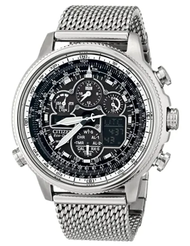 Reloj Hombre Citizen Promaster NaviHawk JY8030-83E Chrono AT Black Dial Mesh Band Men's Watch