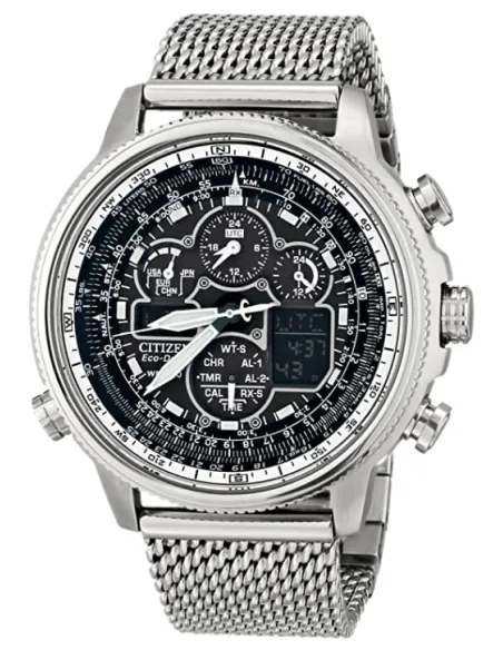Reloj Hombre Citizen Promaster NaviHawk JY8030-83E Chrono AT Black Dial Mesh Band Men's Watch