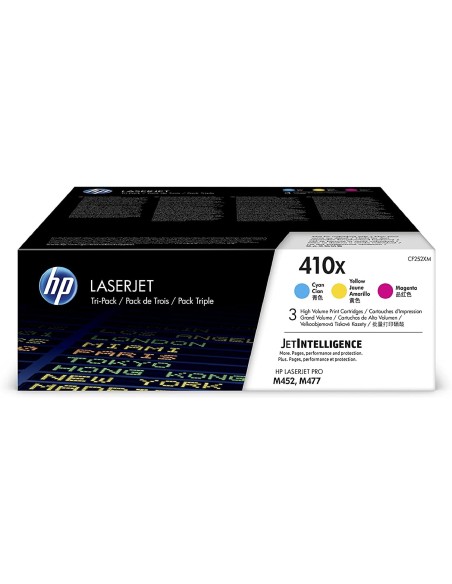 HP CF252XM 410X Cartucho de Tóner Original de alto rendimiento, 3 unidades, cian, magenta y amarillo