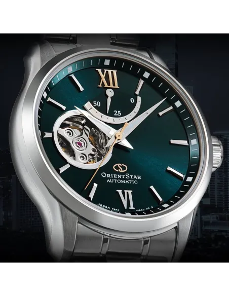 Reloj automático hombre Orient Star RE-AT0002E dial verde acero inoxidable cristal zafiro revestimiento anti-reflejos
