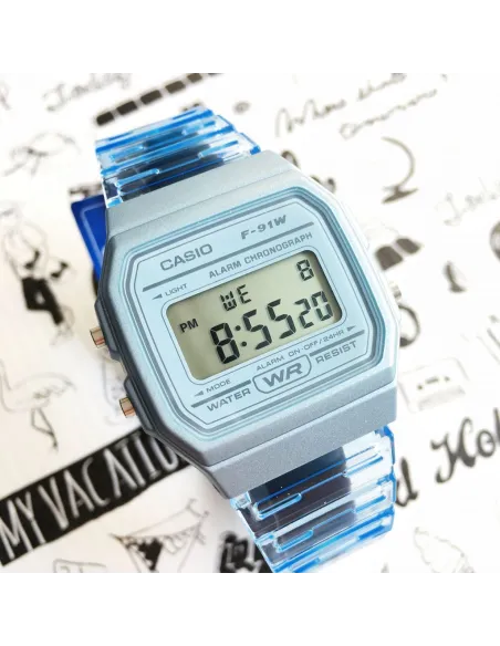 Reloj Clásico Vintage Informal Casio F91WS-2 Azul correa resina 7 años batería alarma cronómetro