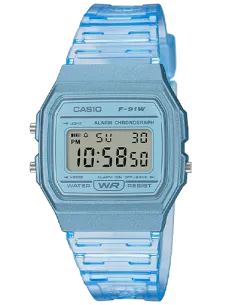 Reloj Clásico Vintage Informal Casio F91WS-2 Azul correa resina 7 años batería alarma cronómetro