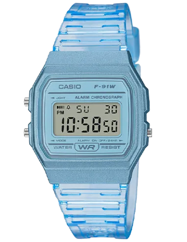 Reloj Clásico Vintage Informal Casio F91WS-2 Azul correa resina 7 años batería alarma cronómetro