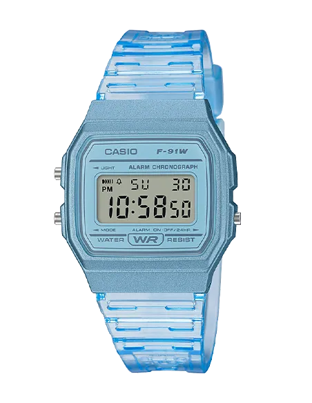 Reloj Clásico Vintage Informal Casio F91WS-2 Azul correa resina 7 años batería alarma cronómetro