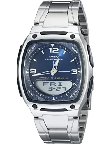 Reloj deportivo clásico hombre Casio AW-81D-2A dial azul correa acero inoxidable 30 telememo 10 años batería Hora Mundial