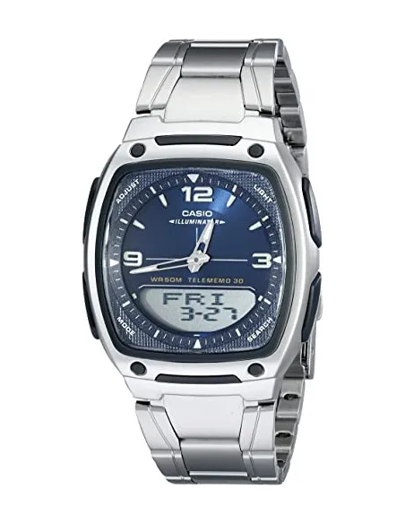 Reloj deportivo clásico hombre Casio AW-81D-2A dial azul correa acero inoxidable 30 telememo 10 años batería Hora Mundial