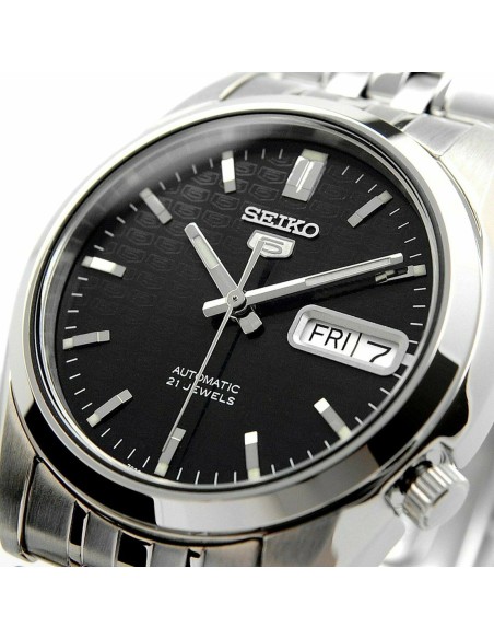 Reloj automático hombre Seiko 5 SNK361K1 dial negro correa acero 37mm diámetro
