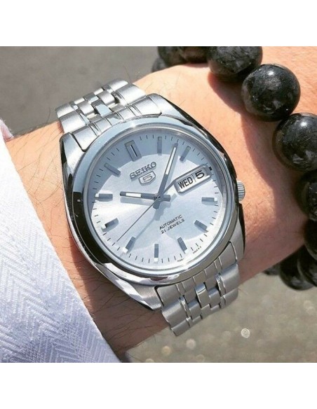 Reloj Automático hombre Seiko 5 SNK355K1 dial plata 37mm correa acero