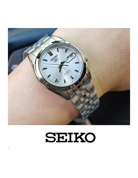Reloj Automático hombre Seiko 5 SNK355K1 dial plata 37mm correa acero