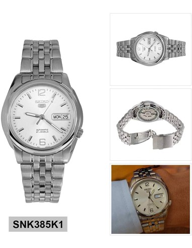 Reloj automático hombre Seiko 5 SNK385K1 dial plata correa acero