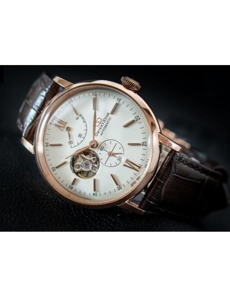 Reloj Automático hombre Orient Star RE-AV0001S oro rosa crista zafiro correa cuero Power Reserve 50H