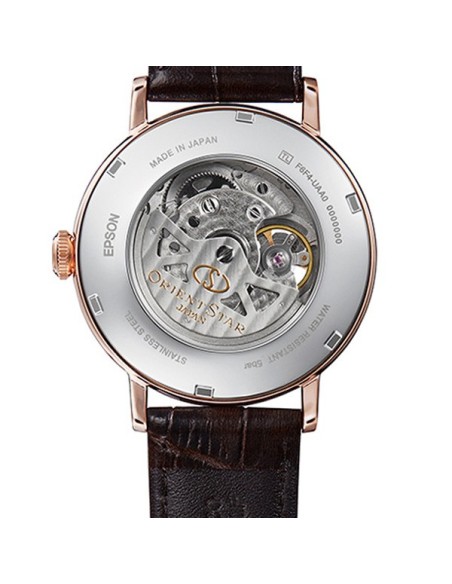 Reloj Automático hombre Orient Star RE-AV0001S oro rosa crista zafiro correa cuero Power Reserve 50H