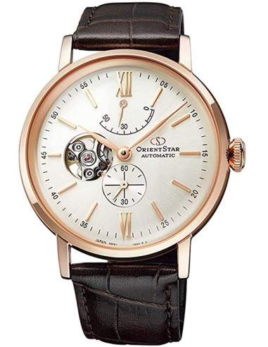 Reloj Automático hombre Orient Star RE-AV0001S oro rosa crista zafiro correa cuero Power Reserve 50H