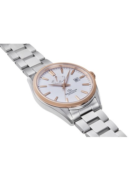 Reloj automático hombre Orient Star RE-AU0401S dial blanco bisel oro rosado Cristal Zafiro
