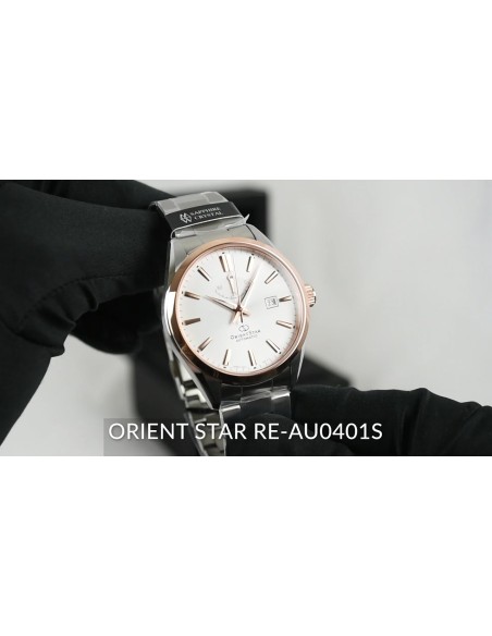Reloj automático hombre Orient Star RE-AU0401S dial blanco bisel oro rosado Cristal Zafiro