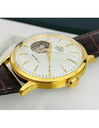 Reloj Automático hombre Orient Bambino RA-AG0003S Open Heart correa cuero oro rosa