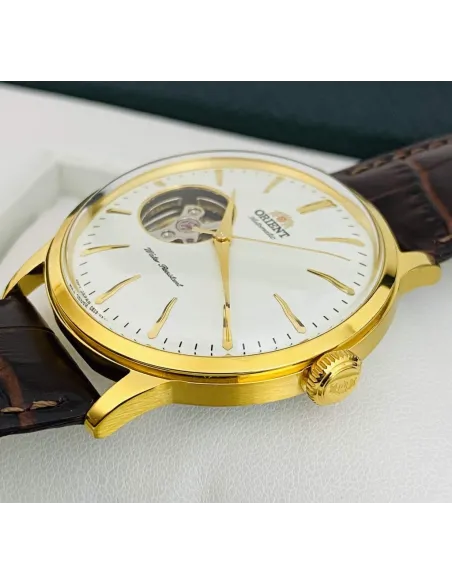Reloj Automático hombre Orient Bambino RA-AG0003S Open Heart correa cuero oro rosa