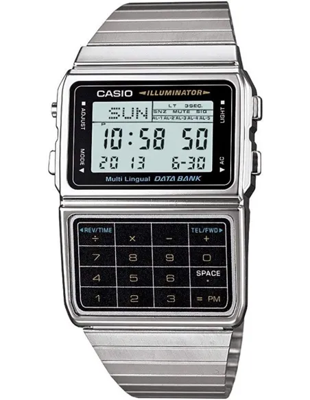 Reloj Casio Unisex DBC-611-1D Iluminador Plata Telememo Calculadora