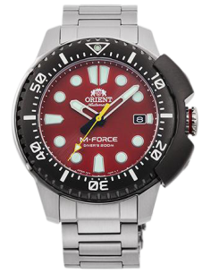 reloj automático hombre buceo Orient M-Force RA-AC0L02R dial rojo 45mm correa acero 200m water resist