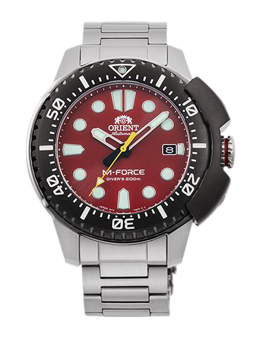 reloj automático hombre buceo Orient M-Force RA-AC0L02R dial rojo 45mm correa acero 200m water resist