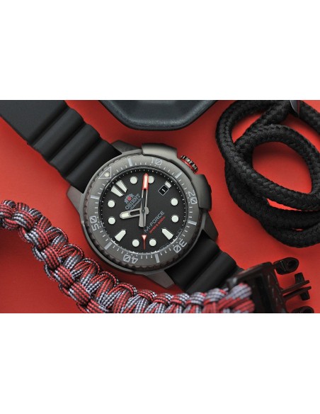 copy of reloj automático hombre buceo Orient M-Force RA-AC0L01B dial negro 45mm correa acero 200m water resist