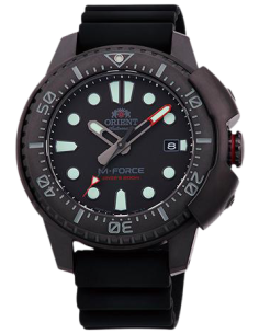 copy of reloj automático hombre buceo Orient M-Force RA-AC0L01B dial negro 45mm correa acero 200m water resist