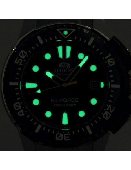 reloj automático buceo hombre Orient M-Force RA-AC0L04L dial azul 45mm correa goma 200m Water resist