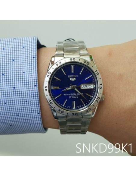reloj automático hombre Seiko SNKD99K1 dial azul 37mm correa acero 50m water resist