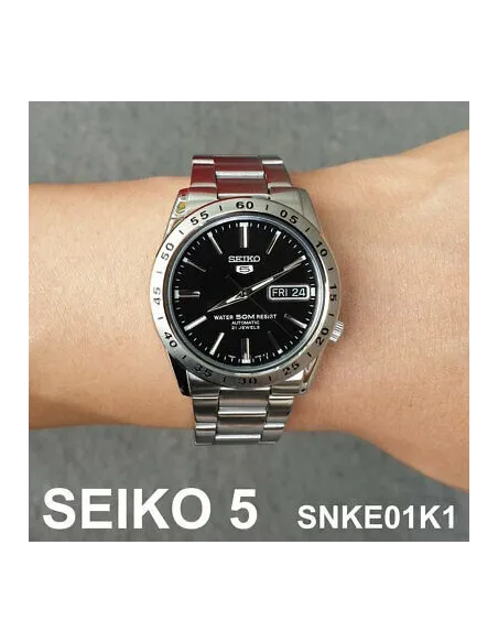 reloj automático hombre Seiko 5 SNKE01K1 dial negro 37mm correa acero 50m water resist