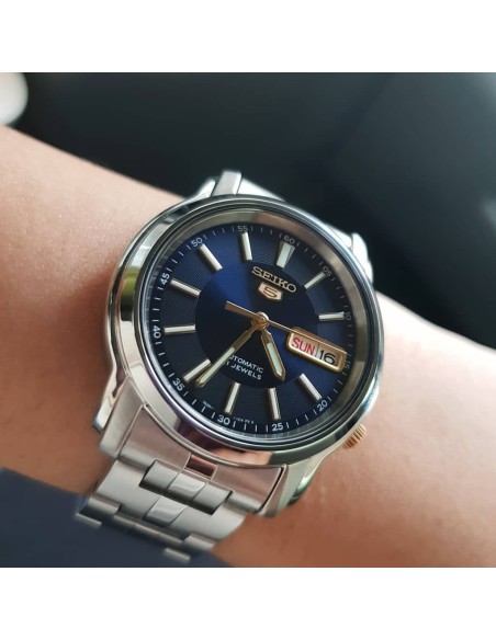 reloj automático hombre Seiko 5 SNKL79K1 dial azul 37mm correa acero