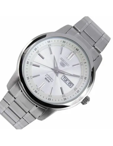 reloj automático hombre Seiko 5 SNKM83K1 dial blanco 43mm correa acero 50m water resist