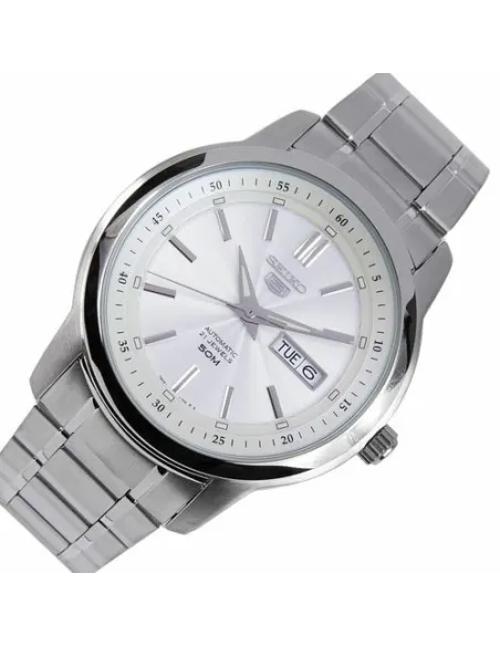 reloj automático hombre Seiko 5 SNKM83K1 dial blanco 43mm correa acero 50m water resist