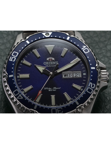 Reloj de buceo hombre automático Orient Kamasu RA-AA0002L dial azul 41.8mm DIVERS Cristal Zafiro correa acero