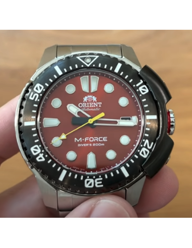 reloj automático hombre buceo Orient M-Force RA-AC0L02R dial rojo 45mm correa acero 200m water resist