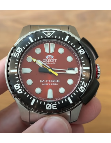 copy of reloj automático hombre buceo Orient M-Force RA-AC0L01B dial negro 45mm correa acero 200m water resist