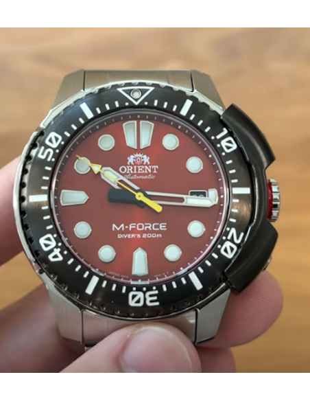 copy of reloj automático hombre buceo Orient M-Force RA-AC0L01B dial negro 45mm correa acero 200m water resist